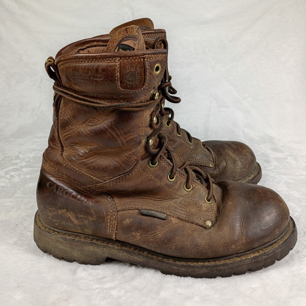 Carolina Work Boots Mens 9 E Brown Excellent Insulated Leather EH Rated Lug Sole